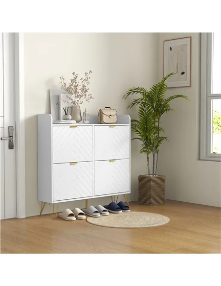 HOMCOM Narrow Shoe Storage Cabinet, Slim Shoe Cupboard with 4 Flip Drawers, Adjustable Shelf, Shoe Rack for 16 Pairs of Shoes