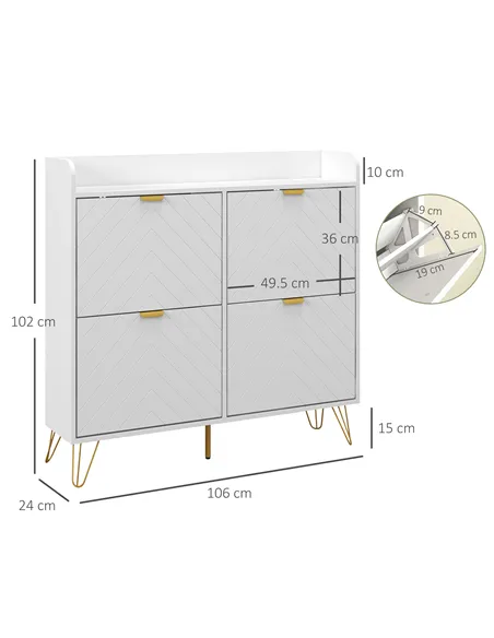 HOMCOM Narrow Shoe Storage Cabinet, Slim Shoe Cupboard with 4 Flip Drawers, Adjustable Shelf, Shoe Rack for 16 Pairs of Shoes