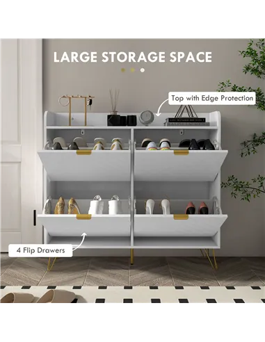 HOMCOM Narrow Shoe Storage Cabinet, Slim Shoe Cupboard with 4 Flip Drawers, Adjustable Shelf, Shoe Rack for 16 Pairs of Shoes