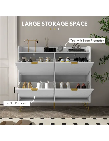 HOMCOM Narrow Shoe Storage Cabinet, Slim Shoe Cupboard with 4 Flip Drawers, Adjustable Shelf, Shoe Rack for 16 Pairs of Shoes