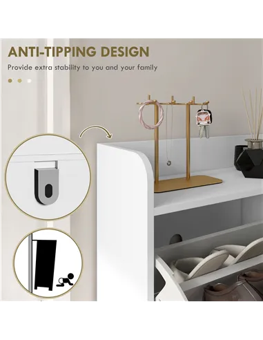 HOMCOM Narrow Shoe Storage Cabinet, Slim Shoe Cupboard with 4 Flip Drawers, Adjustable Shelf, Shoe Rack for 16 Pairs of Shoes