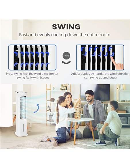 HOMCOM Evaporative Air Cooler, 5L Water Tank Oscillating Ice Cooling Fan with 3 Modes, 3 Speeds, Remote Control, Timer, and Osci