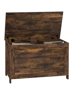 HOMCOM Storage Chest, Modern Storage Trunk with 2 Safety Hinges and Cut-out Handles, Wooden Toy Box for Living Room, Entryway, 7