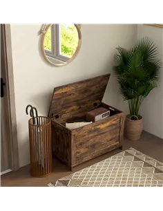 HOMCOM Storage Chest, Modern Storage Trunk with 2 Safety Hinges and Cut-out Handles, Wooden Toy Box for Living Room, Entryway, 7 2