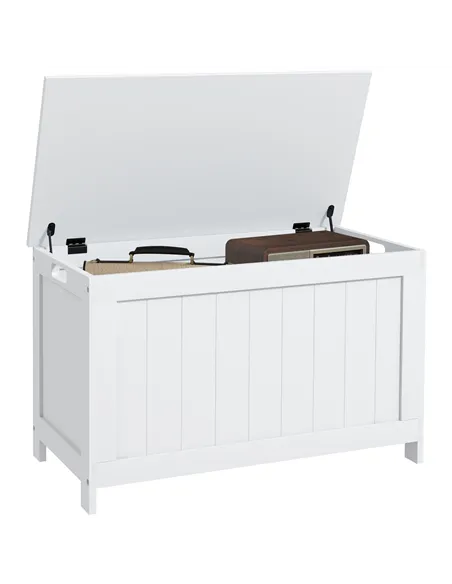 HOMCOM Storage Chest, Modern Storage Trunk with 2 Safety Hinges and Cut-out Handles, Wooden Toy Box for Living Room, Entryway, 7