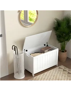 HOMCOM Storage Chest, Modern Storage Trunk with 2 Safety Hinges and Cut-out Handles, Wooden Toy Box for Living Room, Entryway, 7 2