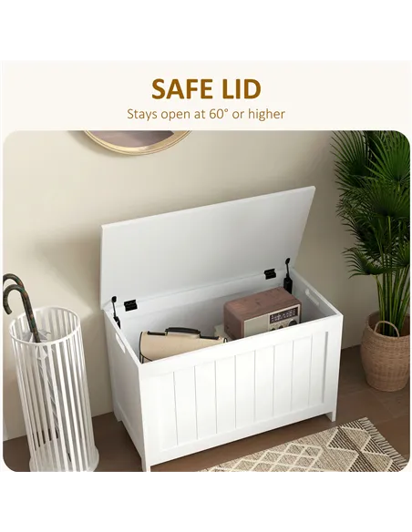 HOMCOM Storage Chest, Modern Storage Trunk with 2 Safety Hinges and Cut-out Handles, Wooden Toy Box for Living Room, Entryway, 7