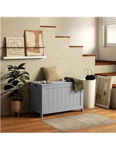 HOMCOM Storage Chest, Modern Storage Trunk with 2 Safety Hinges and Cut-out Handles, Wooden Toy Box for Living Room, Entryway, 7 2