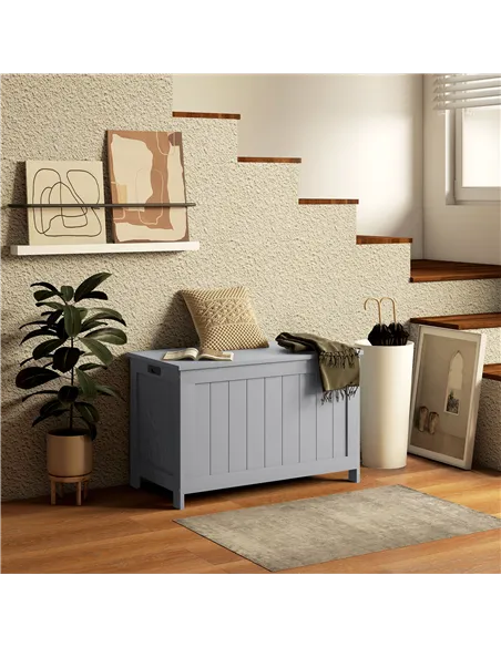 HOMCOM Storage Chest, Modern Storage Trunk with 2 Safety Hinges and Cut-out Handles, Wooden Toy Box for Living Room, Entryway, 7