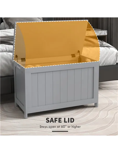 HOMCOM Storage Chest, Modern Storage Trunk with 2 Safety Hinges and Cut-out Handles, Wooden Toy Box for Living Room, Entryway, 7