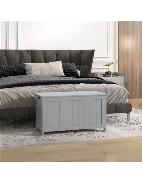 HOMCOM Storage Chest, Modern Storage Trunk with 2 Safety Hinges and Cut-out Handles, Wooden Toy Box for Living Room, Entryway, 7