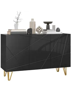 HOMCOM Modern Luxe High Gloss Sideboard, with Hairpin Legs - Black
