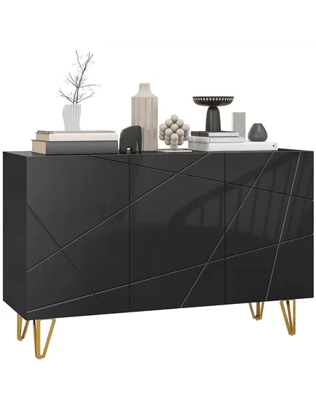 HOMCOM Modern Luxe High Gloss Sideboard, with Hairpin Legs - Black