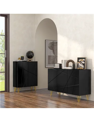 HOMCOM Modern Luxe High Gloss Sideboard, with Hairpin Legs - Black