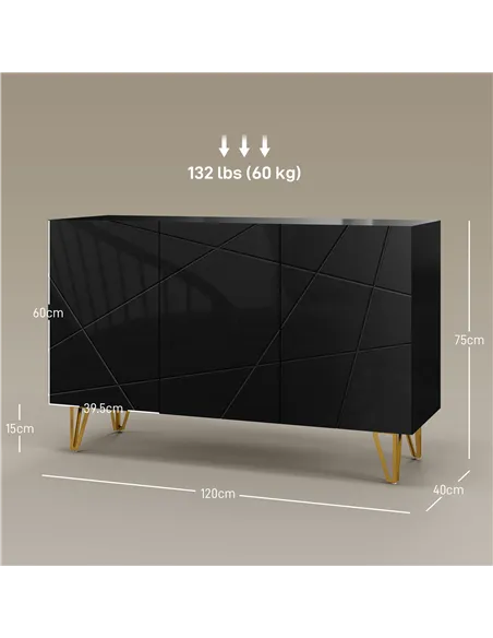 HOMCOM Modern Luxe High Gloss Sideboard, with Hairpin Legs - Black