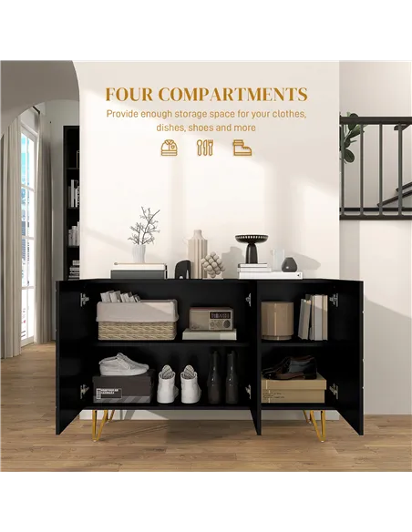 HOMCOM Modern Luxe High Gloss Sideboard, with Hairpin Legs - Black