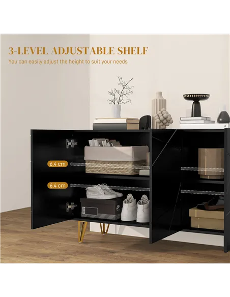 HOMCOM Modern Luxe High Gloss Sideboard, with Hairpin Legs - Black