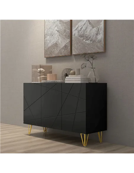 HOMCOM Modern Luxe High Gloss Sideboard, with Hairpin Legs - Black