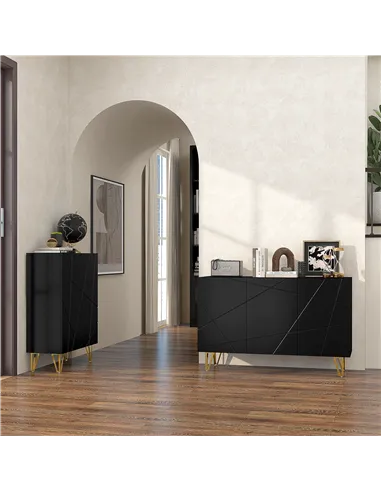 HOMCOM Modern Luxe High Gloss Sideboard, with Hairpin Legs - Black