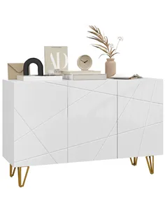 HOMCOM Modern Luxe High Gloss Sideboard, with Hairpin Legs - White