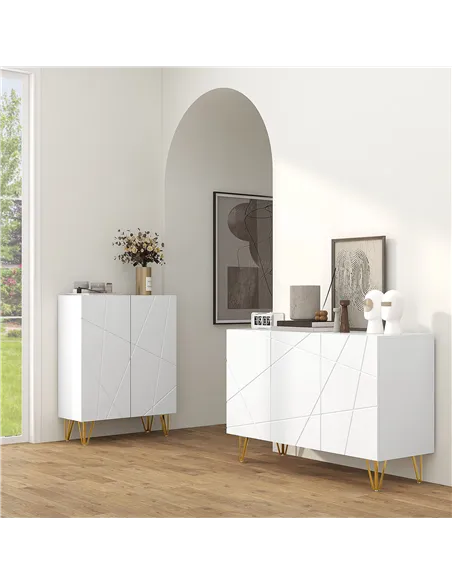HOMCOM Modern Luxe High Gloss Sideboard, with Hairpin Legs - White