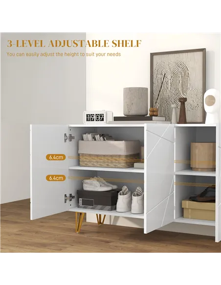 HOMCOM Modern Luxe High Gloss Sideboard, with Hairpin Legs - White
