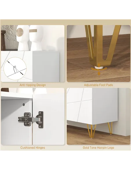HOMCOM Modern Luxe High Gloss Sideboard, with Hairpin Legs - White