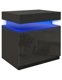 HOMCOM Black Bedside Table with LED Light, High Gloss Front Nightstand with 2 Drawers, for Living Room, Bedroom