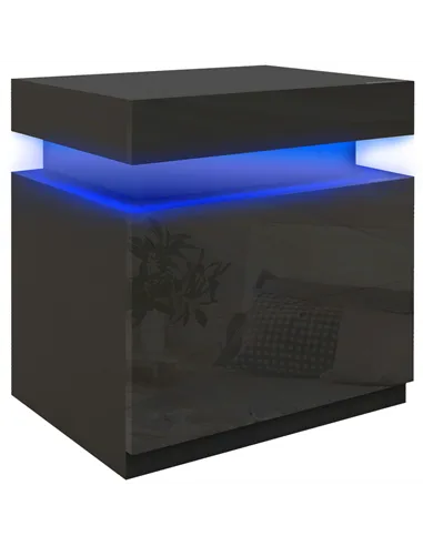 HOMCOM Black Bedside Table with LED Light, High Gloss Front Nightstand with 2 Drawers, for Living Room, Bedroom