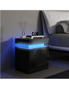 HOMCOM Black Bedside Table with LED Light, High Gloss Front Nightstand with 2 Drawers, for Living Room, Bedroom 2