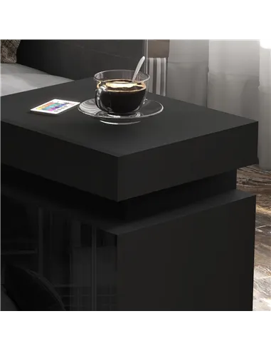 HOMCOM Black Bedside Table with LED Light, High Gloss Front Nightstand with 2 Drawers, for Living Room, Bedroom