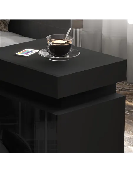 HOMCOM Black Bedside Table with LED Light, High Gloss Front Nightstand with 2 Drawers, for Living Room, Bedroom