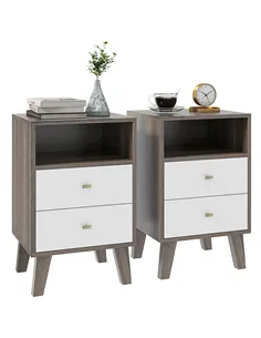 HOMCOM Industrial-Scandinavian Mix Bedside Table, with Drawers and Shelf