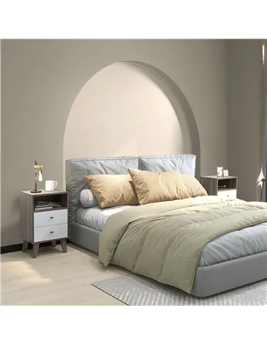 HOMCOM Industrial-Scandinavian Mix Bedside Table, with Drawers and Shelf