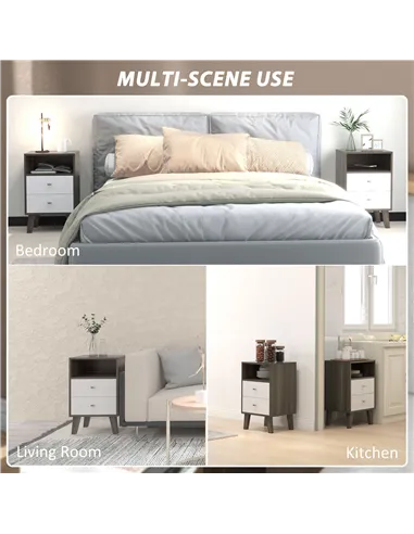 HOMCOM Industrial-Scandinavian Mix Bedside Table, with Drawers and Shelf