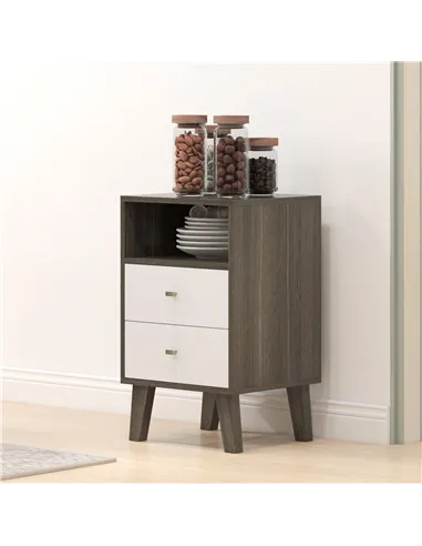 HOMCOM Industrial-Scandinavian Mix Bedside Table, with Drawers and Shelf