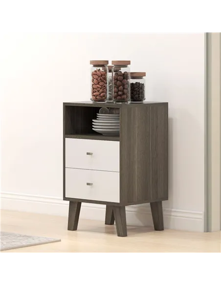 HOMCOM Industrial-Scandinavian Mix Bedside Table, with Drawers and Shelf