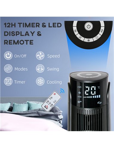 HOMCOM Ice Cooling Tower Fan, Water Conditioner Evaporative Air Cooler Unit with 4 Modes, 3 Speed, Remote Control, Timer, Oscill