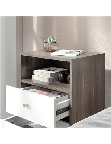 HOMCOM Industrial-Scandinavian Mix Bedside Table, with Drawers and Shelf