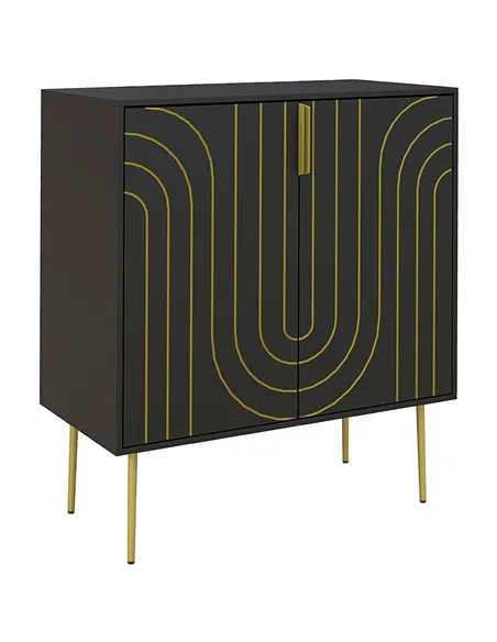 HOMCOM Art Deco Inspired Sideboard, with Adjustable Shelf - Black/Gold Tone