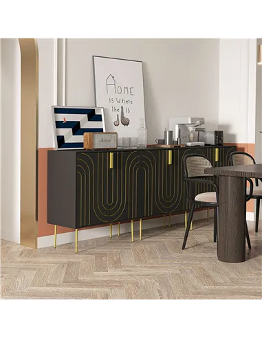 HOMCOM Art Deco Inspired Sideboard, with Adjustable Shelf - Black/Gold Tone