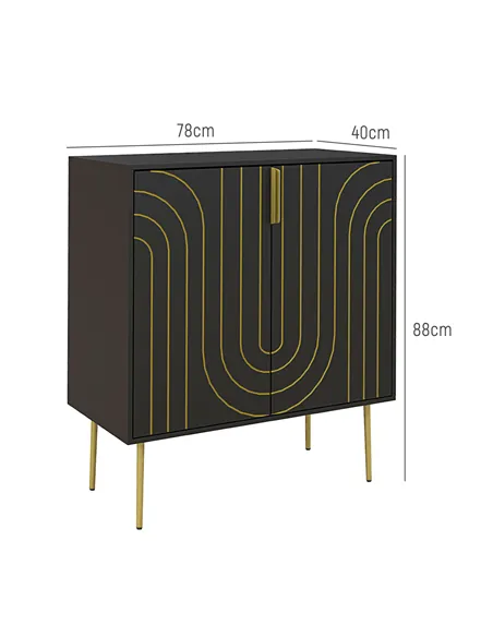 HOMCOM Art Deco Inspired Sideboard, with Adjustable Shelf - Black/Gold Tone