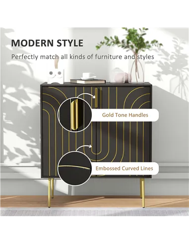 HOMCOM Art Deco Inspired Sideboard, with Adjustable Shelf - Black/Gold Tone