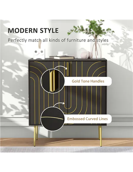 HOMCOM Art Deco Inspired Sideboard, with Adjustable Shelf - Black/Gold Tone