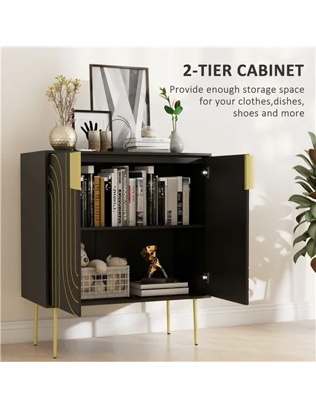 HOMCOM Art Deco Inspired Sideboard, with Adjustable Shelf - Black/Gold Tone
