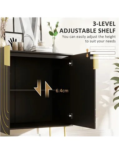 HOMCOM Art Deco Inspired Sideboard, with Adjustable Shelf - Black/Gold Tone