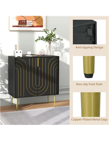 HOMCOM Art Deco Inspired Sideboard, with Adjustable Shelf - Black/Gold Tone