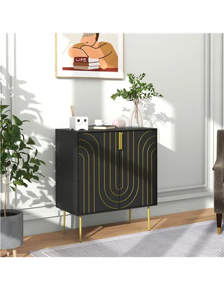 HOMCOM Art Deco Inspired Sideboard, with Adjustable Shelf - Black/Gold Tone