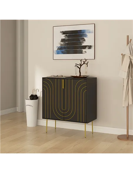 HOMCOM Art Deco Inspired Sideboard, with Adjustable Shelf - Black/Gold Tone