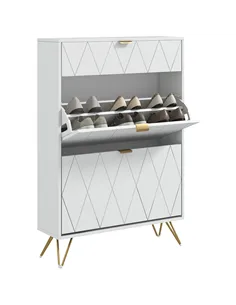 HOMCOM Two Flip Drawer Narrow Shoe Cabinet - White